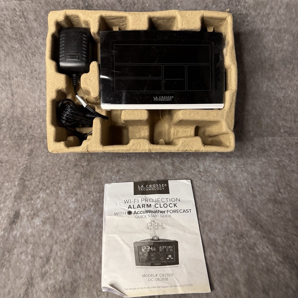 La Crosse Technology C82929 WiFi Projection Alarm Clock AccuWeather w/ Adapter